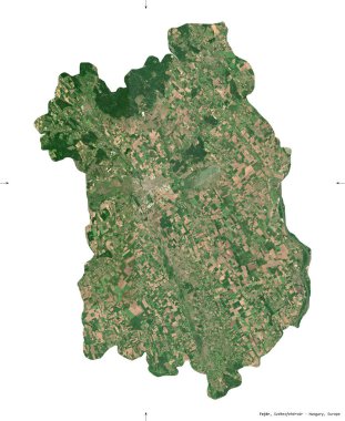 Fejer, Macaristan Bölgesi. Sentinel-2 uydu görüntüleri. Beyaz üzerinde izole edilmiş şekil. Tanımı, başkentin yeri. Değiştirilmiş Kopernik Sentinel verileri içerir