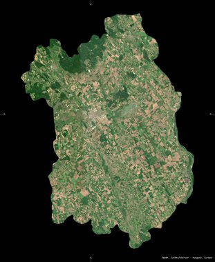 Fejer, Macaristan Bölgesi. Sentinel-2 uydu görüntüleri. Siyah üzerine izole edilmiş şekil. Tanımı, başkentin yeri. Değiştirilmiş Kopernik Sentinel verileri içerir