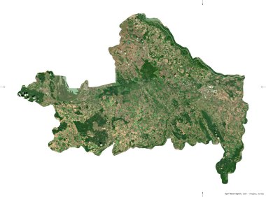 Gyor-Moson-Sopron, Macaristan Bölgesi. Sentinel-2 uydu görüntüleri. Beyaz üzerinde izole edilmiş şekil. Tanımı, başkentin yeri. Değiştirilmiş Kopernik Sentinel verileri içerir