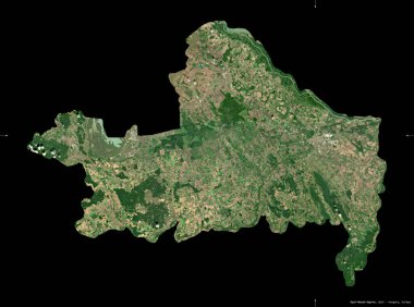Gyor-Moson-Sopron, Macaristan Bölgesi. Sentinel-2 uydu görüntüleri. Siyah üzerine izole edilmiş şekil. Tanımı, başkentin yeri. Değiştirilmiş Kopernik Sentinel verileri içerir