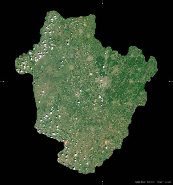 Hajdu-Bihar, Macaristan Bölgesi. Sentinel-2 uydu görüntüleri. Siyah üzerine izole edilmiş şekil. Tanımı, başkentin yeri. Değiştirilmiş Kopernik Sentinel verileri içerir