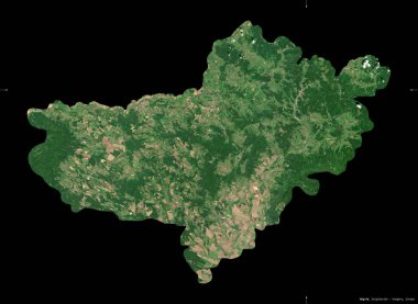 Nograd, Macaristan Bölgesi. Sentinel-2 uydu görüntüleri. Siyah üzerine izole edilmiş şekil. Tanımı, başkentin yeri. Değiştirilmiş Kopernik Sentinel verileri içerir