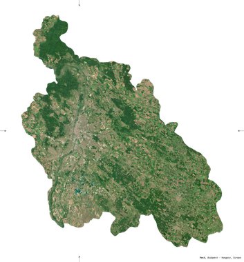 Macaristan 'ın baş belası. Sentinel-2 uydu görüntüleri. Beyaz üzerinde izole edilmiş şekil. Tanımı, başkentin yeri. Değiştirilmiş Kopernik Sentinel verileri içerir