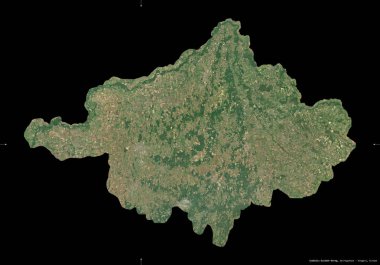 Szabolcs-Szatmar-Bereg, Macaristan Bölgesi. Sentinel-2 uydu görüntüleri. Siyah üzerine izole edilmiş şekil. Tanımı, başkentin yeri. Değiştirilmiş Kopernik Sentinel verileri içerir