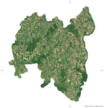 Tolna, Macaristan Bölgesi. Sentinel-2 uydu görüntüleri. Beyaz üzerinde izole edilmiş şekil. Tanımı, başkentin yeri. Değiştirilmiş Kopernik Sentinel verileri içerir