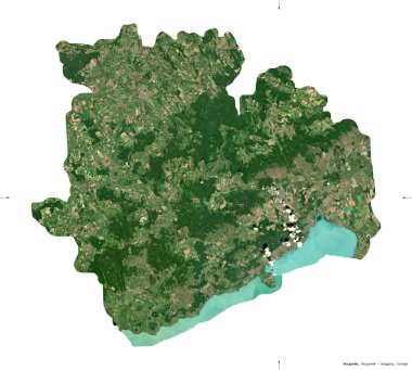 Veszprem, Macaristan Bölgesi. Sentinel-2 uydu görüntüleri. Beyaz üzerinde izole edilmiş şekil. Tanımı, başkentin yeri. Değiştirilmiş Kopernik Sentinel verileri içerir
