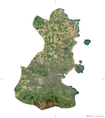 Dublin, İrlanda Bölgesi. Sentinel-2 uydu görüntüleri. Beyaz üzerinde izole edilmiş şekil. Tanımı, başkentin yeri. Değiştirilmiş Kopernik Sentinel verileri içerir