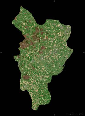 Kildare, İrlanda Bölgesi. Sentinel-2 uydu görüntüleri. Siyah üzerine izole edilmiş şekil. Tanımı, başkentin yeri. Değiştirilmiş Kopernik Sentinel verileri içerir