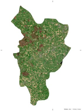 Kildare, İrlanda Bölgesi. Sentinel-2 uydu görüntüleri. Beyaz üzerinde izole edilmiş şekil. Tanımı, başkentin yeri. Değiştirilmiş Kopernik Sentinel verileri içerir