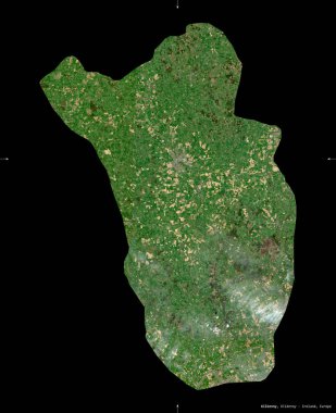 Kilkenny, İrlanda Bölgesi. Sentinel-2 uydu görüntüleri. Siyah üzerine izole edilmiş şekil. Tanımı, başkentin yeri. Değiştirilmiş Kopernik Sentinel verileri içerir