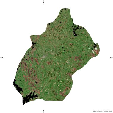 Longford, İrlanda Bölgesi. Sentinel-2 uydu görüntüleri. Beyaz üzerinde izole edilmiş şekil. Tanımı, başkentin yeri. Değiştirilmiş Kopernik Sentinel verileri içerir