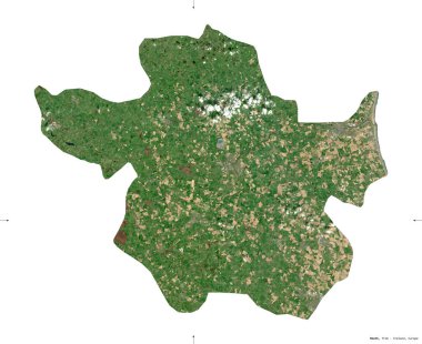 Meath, İrlanda Bölgesi. Sentinel-2 uydu görüntüleri. Beyaz üzerinde izole edilmiş şekil. Tanımı, başkentin yeri. Değiştirilmiş Kopernik Sentinel verileri içerir