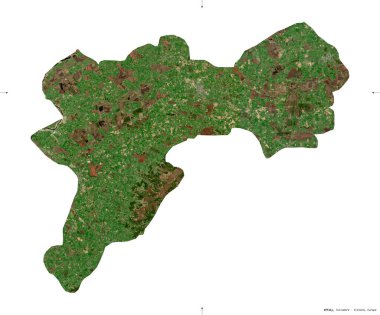 Offaly, İrlanda Bölgesi. Sentinel-2 uydu görüntüleri. Beyaz üzerinde izole edilmiş şekil. Tanımı, başkentin yeri. Değiştirilmiş Kopernik Sentinel verileri içerir