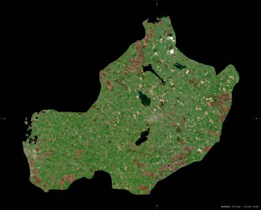 Westmeath, İrlanda Bölgesi. Sentinel-2 uydu görüntüleri. Siyah üzerine izole edilmiş şekil. Tanımı, başkentin yeri. Değiştirilmiş Kopernik Sentinel verileri içerir