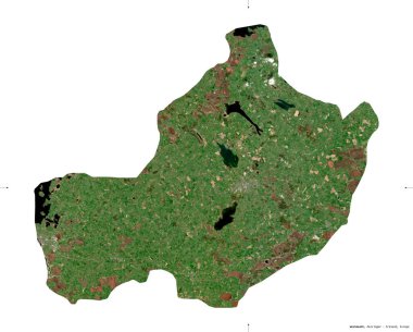Westmeath, İrlanda Bölgesi. Sentinel-2 uydu görüntüleri. Beyaz üzerinde izole edilmiş şekil. Tanımı, başkentin yeri. Değiştirilmiş Kopernik Sentinel verileri içerir