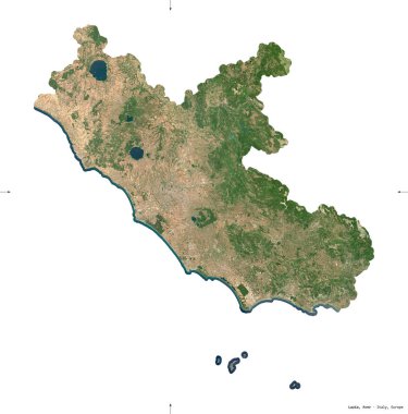 Lazio, İtalya bölgesi. Sentinel-2 uydu görüntüleri. Beyaz üzerinde izole edilmiş şekil. Tanımı, başkentin yeri. Değiştirilmiş Kopernik Sentinel verileri içerir