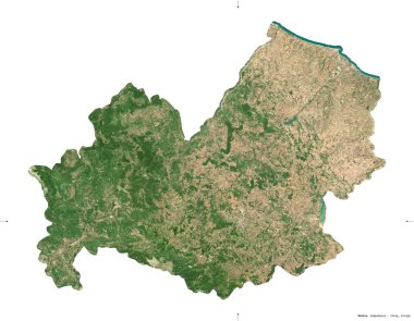 Molise, İtalya bölgesi. Sentinel-2 uydu görüntüleri. Beyaz üzerinde izole edilmiş şekil. Tanımı, başkentin yeri. Değiştirilmiş Kopernik Sentinel verileri içerir