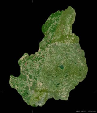 Letgale, Letonya vilayeti. Sentinel-2 uydu görüntüleri. Siyah üzerine izole edilmiş şekil. Tanımı, başkentin yeri. Değiştirilmiş Kopernik Sentinel verileri içerir