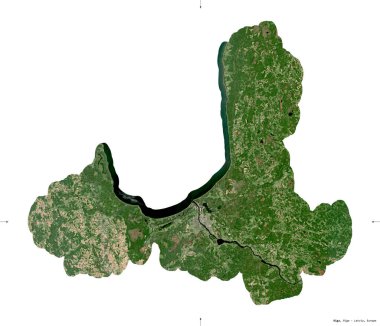 Riga, Letonya vilayeti. Sentinel-2 uydu görüntüleri. Beyaz üzerinde izole edilmiş şekil. Tanımı, başkentin yeri. Değiştirilmiş Kopernik Sentinel verileri içerir