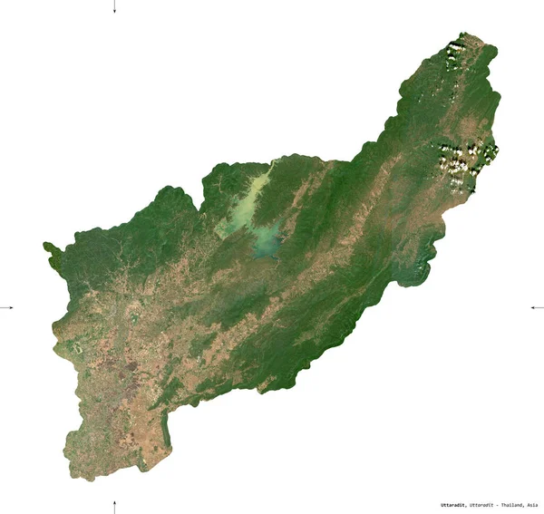 Uttaradit Provincia Tailandia Imágenes Satelitales Sentinel Forma Aislada Blanco Descripción — Foto de Stock