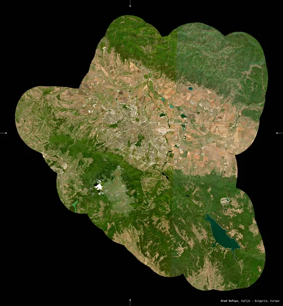 Grad Sofiya Provinsen Bulgarien Satellitbilder Från Sentinel Formen Isolerad Svart — Stockfoto