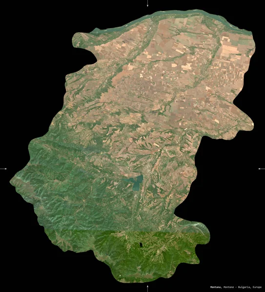 Montana Province Bulgaria Sentinel Satellite Imagery Shape Isolated Black Description — Stock Photo, Image