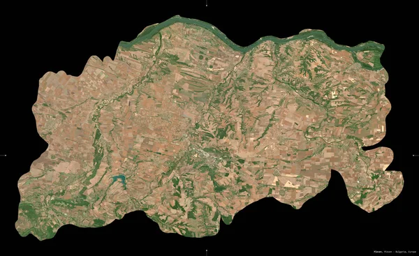 Pleven Province Bulgaria Sentinel Satellite Imagery Shape Isolated Black Description — Stock Photo, Image