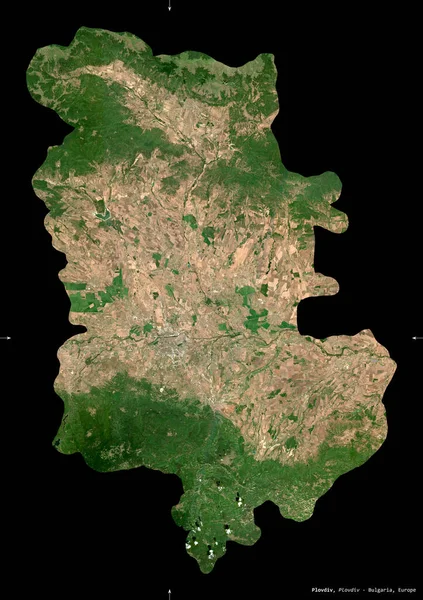 Plovdiv Province Bulgaria Sentinel Satellite Imagery Shape Isolated Black Description — Stock Photo, Image