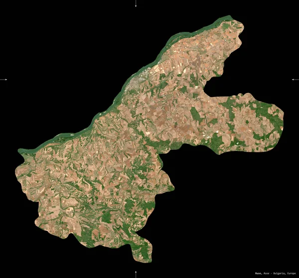 Ruse Province Bulgaria Sentinel Satellite Imagery Shape Isolated Black Description — Stock Photo, Image