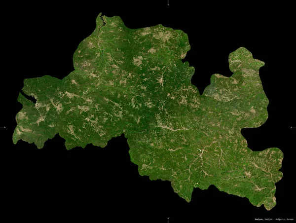 Smolyan Province Bulgaria Sentinel Satellite Imagery Shape Isolated Black Description — Stock Photo, Image