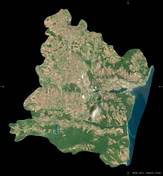 Varna Province Bulgaria Sentinel Satellite Imagery Shape Isolated Black Description — Stock Photo, Image