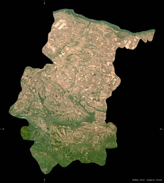 Vratsa Province Bulgaria Sentinel Satellite Imagery Shape Isolated Black Description — Stock Photo, Image