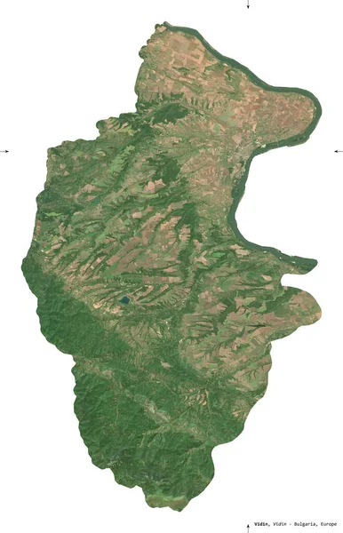 Vidin, Bulgaristan vilayeti. Sentinel-2 uydu görüntüleri. Beyaz üzerinde izole edilmiş şekil. Tanımı, başkentin yeri. Değiştirilmiş Kopernik Sentinel verileri içerir