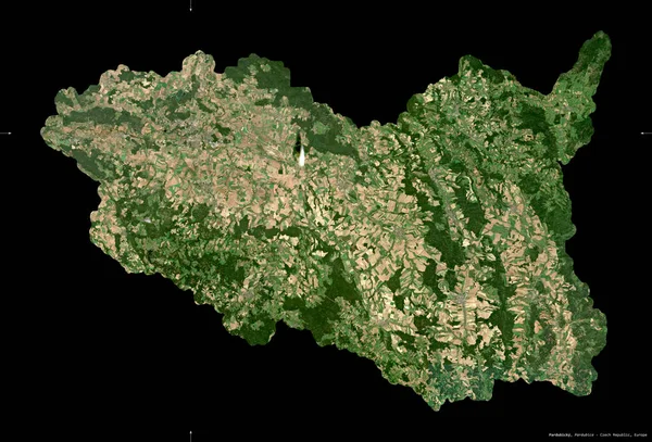 Parbicky, Çek Cumhuriyeti bölgesi. Sentinel-2 uydu görüntüleri. Siyah üzerine izole edilmiş şekil. Tanımı, başkentin yeri. Değiştirilmiş Kopernik Sentinel verileri içerir