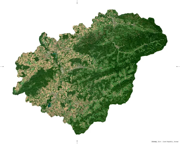 Zlinsky Región República Checa Imágenes Satelitales Sentinel Forma Aislada Sobre — Foto de Stock