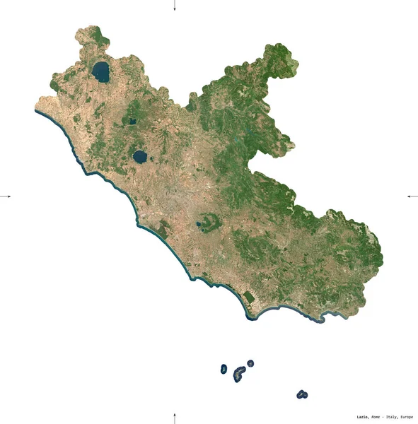ラツィオ イタリアの地域 センチネル 2衛星画像 白に隔離された形 首都の場所 修正されたコペルニクスセンチネルデータが含まれています — ストック写真
