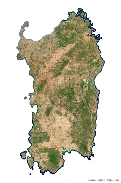 イタリアの自治区サルデーニャ センチネル 2衛星画像 白に隔離された形 首都の場所 修正されたコペルニクスセンチネルデータが含まれています — ストック写真