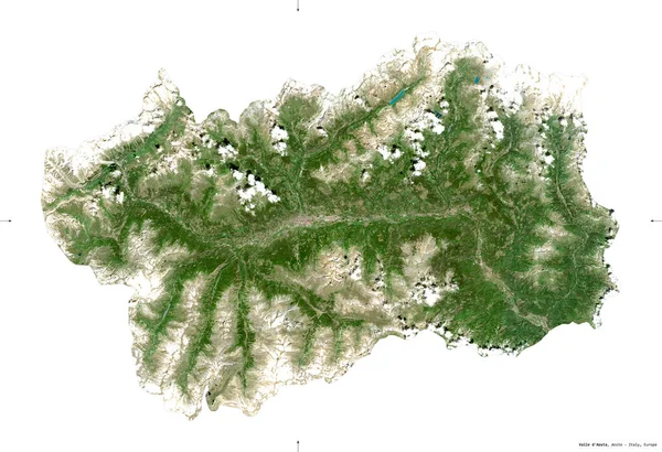 Valle Aosta Olaszország Autonóm Régiója Sentinel Műholdképek Fehér Alapon Izolált — Stock Fotó