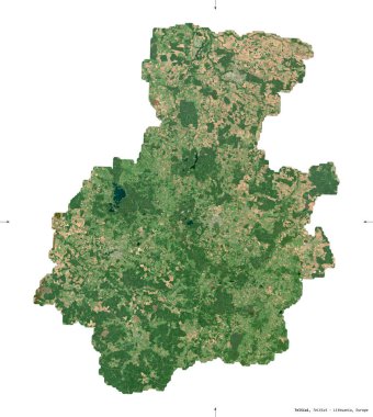 Telsiai, Litvanya Bölgesi. Sentinel-2 uydu görüntüleri. Beyaz üzerinde izole edilmiş şekil. Tanımı, başkentin yeri. Değiştirilmiş Kopernik Sentinel verileri içerir