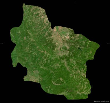Berovo, Makedonya belediyesi. Sentinel-2 uydu görüntüleri. Siyah üzerine izole edilmiş şekil. Tanımı, başkentin yeri. Değiştirilmiş Kopernik Sentinel verileri içerir