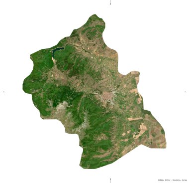 Bitola, Makedonya belediyesi. Sentinel-2 uydu görüntüleri. Beyaz üzerinde izole edilmiş şekil. Tanımı, başkentin yeri. Değiştirilmiş Kopernik Sentinel verileri içerir
