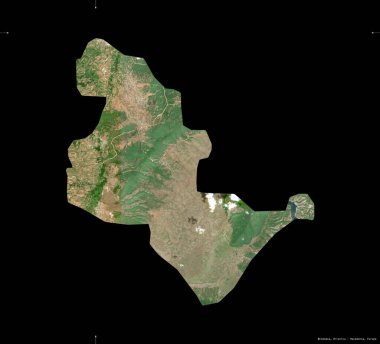 Brvenica, Makedonya belediyesi. Sentinel-2 uydu görüntüleri. Siyah üzerine izole edilmiş şekil. Tanımı, başkentin yeri. Değiştirilmiş Kopernik Sentinel verileri içerir