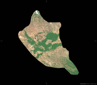 Cesinovo-Oblesevo, Makedonya belediyesi. Sentinel-2 uydu görüntüleri. Siyah üzerine izole edilmiş şekil. Tanımı, başkentin yeri. Değiştirilmiş Kopernik Sentinel verileri içerir