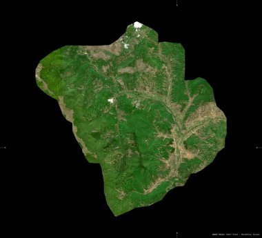 Demir Hisar, Makedonya belediyesi. Sentinel-2 uydu görüntüleri. Siyah üzerine izole edilmiş şekil. Tanımı, başkentin yeri. Değiştirilmiş Kopernik Sentinel verileri içerir