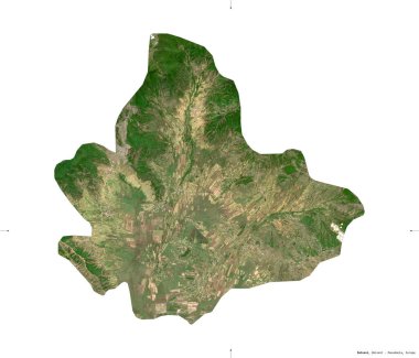 Dolneni, Makedonya belediyesi. Sentinel-2 uydu görüntüleri. Beyaz üzerinde izole edilmiş şekil. Tanımı, başkentin yeri. Değiştirilmiş Kopernik Sentinel verileri içerir