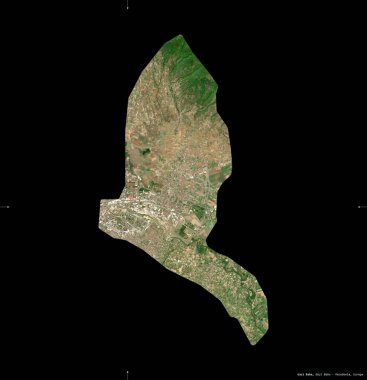 Gazi Baba, Makedonya belediyesi. Sentinel-2 uydu görüntüleri. Siyah üzerine izole edilmiş şekil. Tanımı, başkentin yeri. Değiştirilmiş Kopernik Sentinel verileri içerir