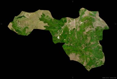 Gostivar, Makedonya belediyesi. Sentinel-2 uydu görüntüleri. Siyah üzerine izole edilmiş şekil. Tanımı, başkentin yeri. Değiştirilmiş Kopernik Sentinel verileri içerir