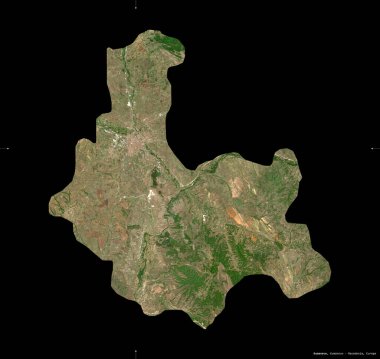 Kumanovo, Makedonya belediyesi. Sentinel-2 uydu görüntüleri. Siyah üzerine izole edilmiş şekil. Tanımı, başkentin yeri. Değiştirilmiş Kopernik Sentinel verileri içerir