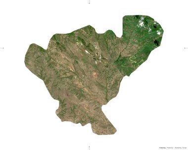 Probistip, Makedonya belediyesi. Sentinel-2 uydu görüntüleri. Beyaz üzerinde izole edilmiş şekil. Tanımı, başkentin yeri. Değiştirilmiş Kopernik Sentinel verileri içerir