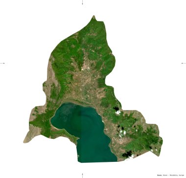 Resen, Makedonya belediyesi. Sentinel-2 uydu görüntüleri. Beyaz üzerinde izole edilmiş şekil. Tanımı, başkentin yeri. Değiştirilmiş Kopernik Sentinel verileri içerir